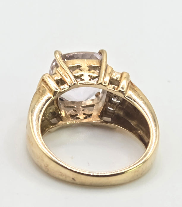 3107 Vintage: 9ct Yellow Gold Amethyst & Diamond Cocktail Ring