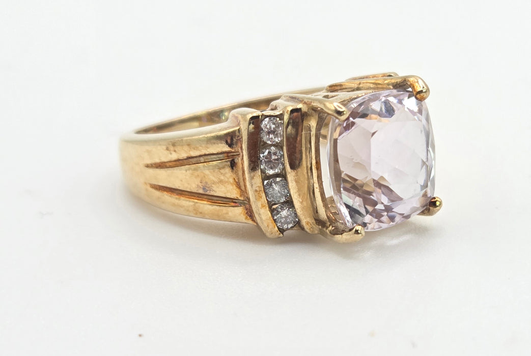 3107 Vintage: 9ct Yellow Gold Amethyst & Diamond Cocktail Ring