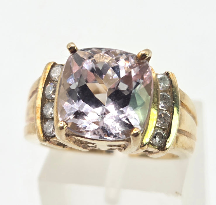 3107 Vintage: 9ct Yellow Gold Amethyst & Diamond Cocktail Ring