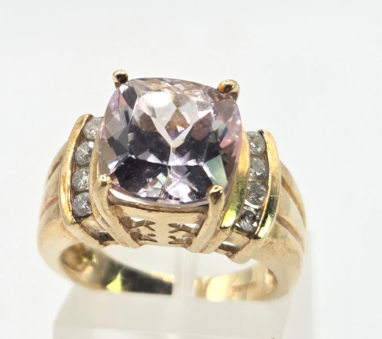3107 Vintage: 9ct Yellow Gold Amethyst & Diamond Cocktail Ring