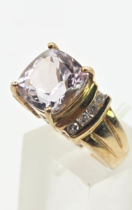 3107 Vintage: 9ct Yellow Gold Amethyst & Diamond Cocktail Ring