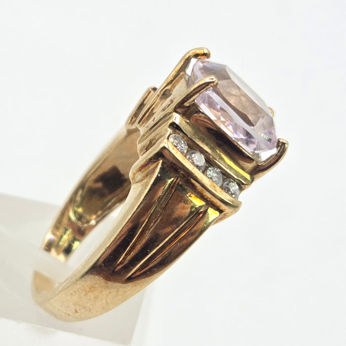 3107 Vintage: 9ct Yellow Gold Amethyst & Diamond Cocktail Ring