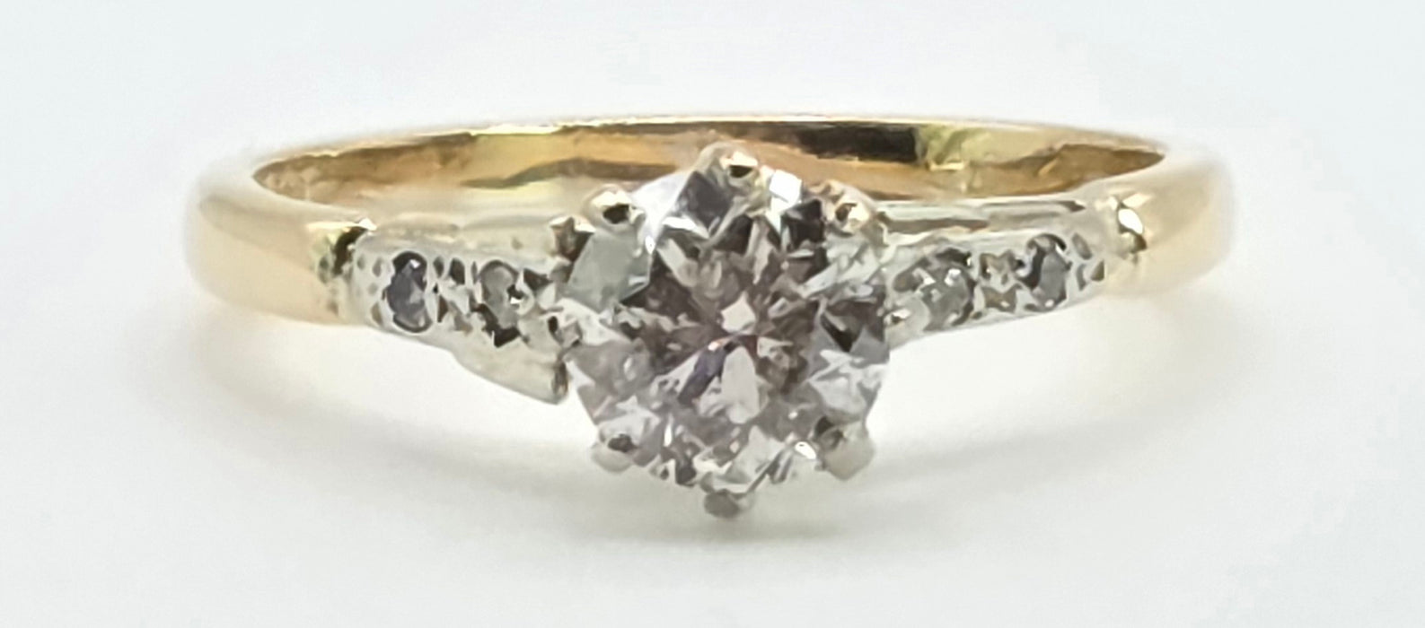 2841 Vintage: 18ct Yellow Gold 0.70ct Diamond Solitaire Ring with Diamond-Set Shoulders