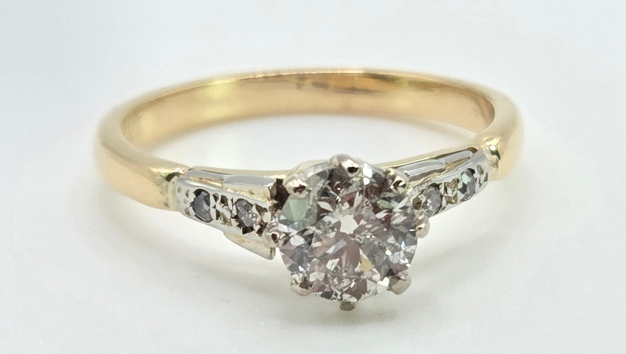 2841 Vintage: 18ct Yellow Gold 0.70ct Diamond Solitaire Ring with Diamond-Set Shoulders