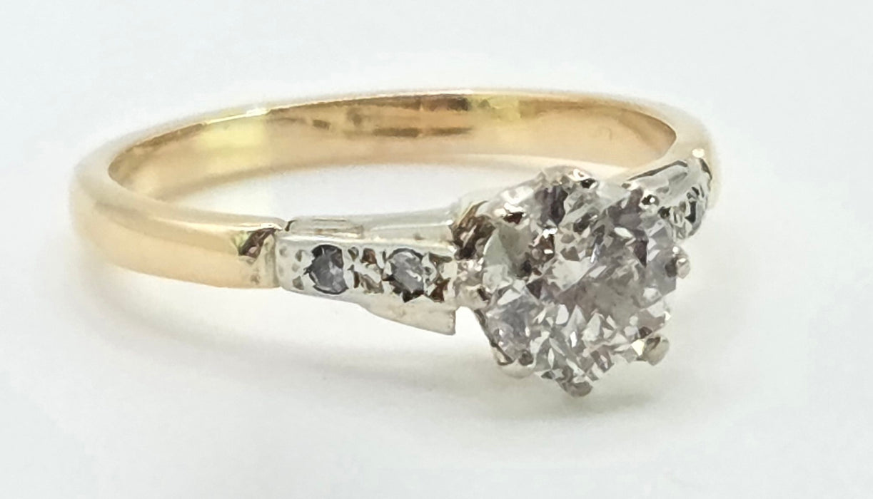 2841 Vintage: 18ct Yellow Gold 0.70ct Diamond Solitaire Ring with Diamond-Set Shoulders