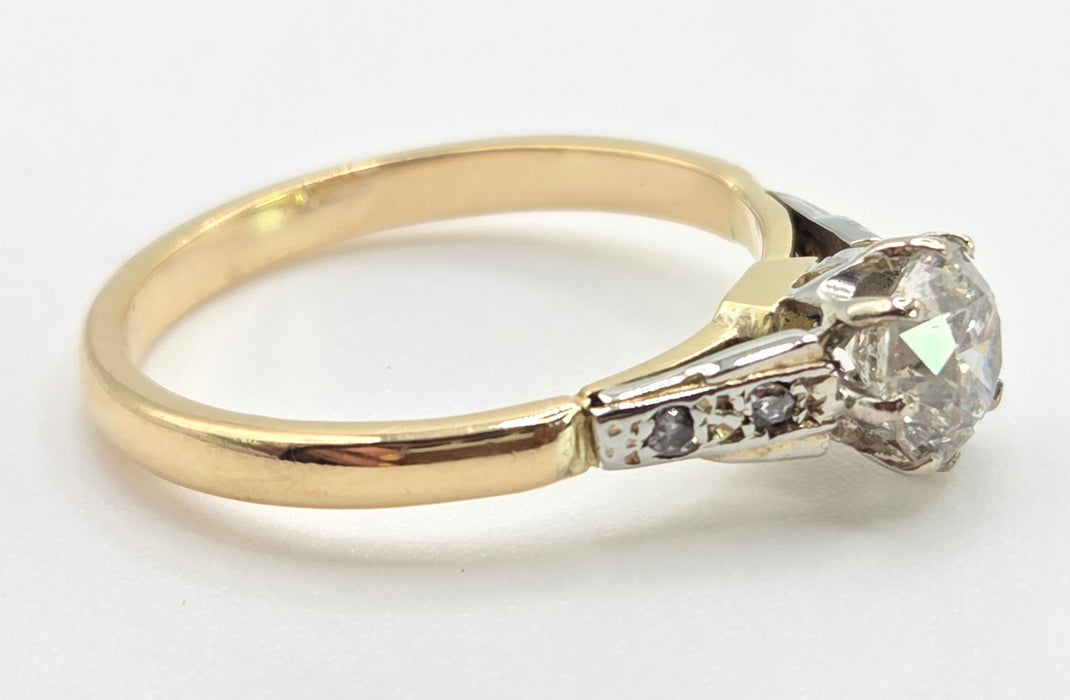 2841 Vintage: 18ct Yellow Gold 0.70ct Diamond Solitaire Ring with Diamond-Set Shoulders