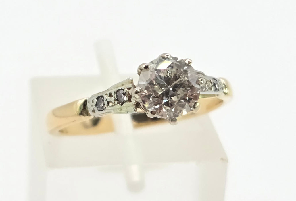 2841 Vintage: 18ct Yellow Gold 0.70ct Diamond Solitaire Ring with Diamond-Set Shoulders