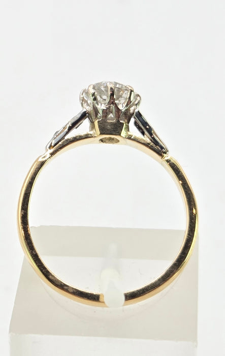 2841 Vintage: 18ct Yellow Gold 0.70ct Diamond Solitaire Ring with Diamond-Set Shoulders