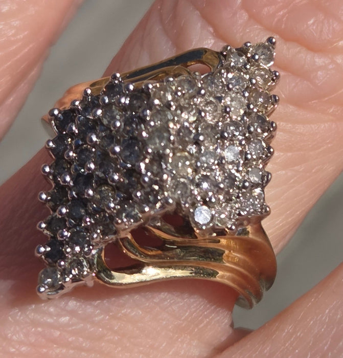 3082: Vintage 9ct Gold Sparkling Natural Diamonds Geometric Set Cocktail Ring