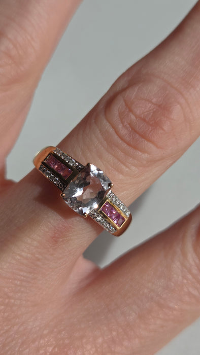 2999 Vintage 9ct Gold Pink Sapphires Rose Quartz 20 Natural Sparkling Diamonds Cocktail Ring
