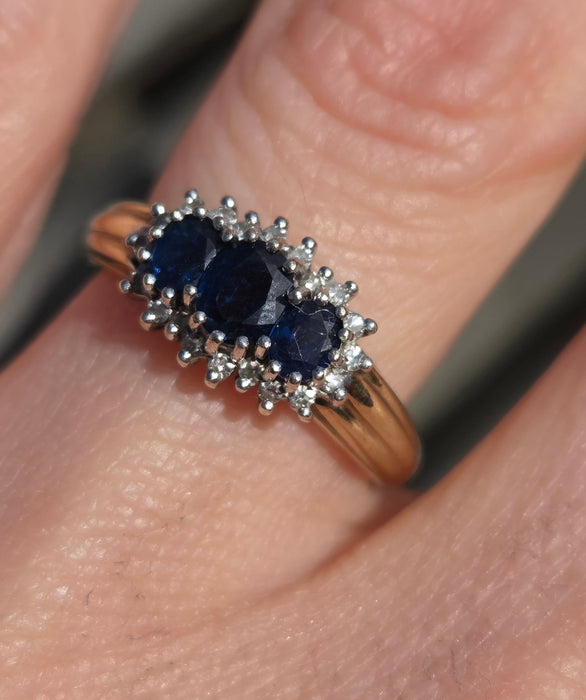 3010 Vintage 9ct Gold French Blue Sapphires 20 Natural Sparkling Diamonds Ring