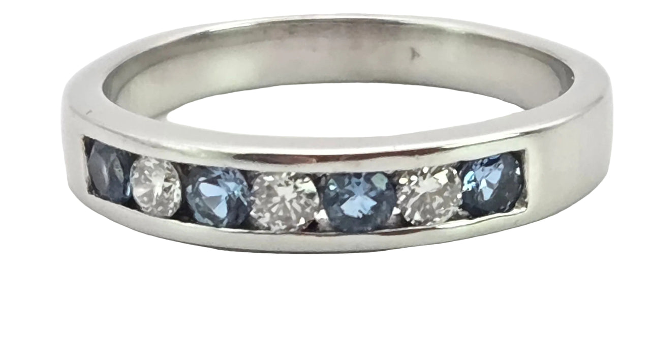 3085 Modern: 18ct White Gold Aquamarine & Diamond Half-Eternity Band Ring