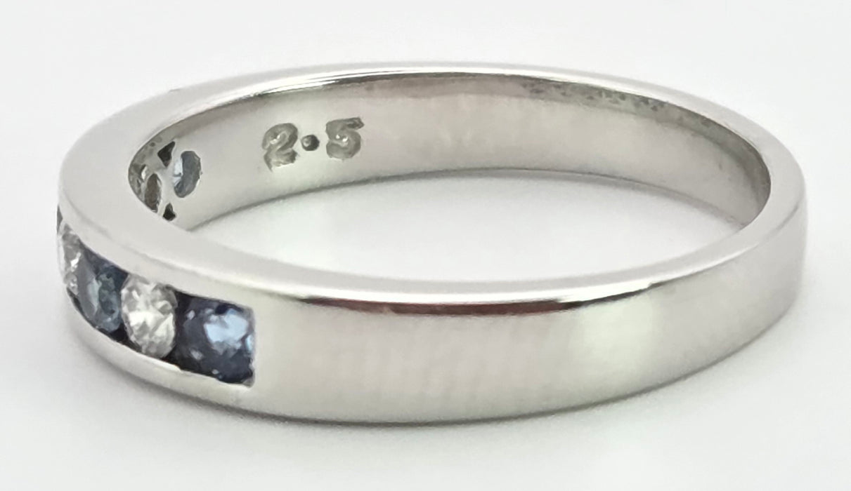 3085 Modern: 18ct White Gold Aquamarine & Diamond Half-Eternity Band Ring