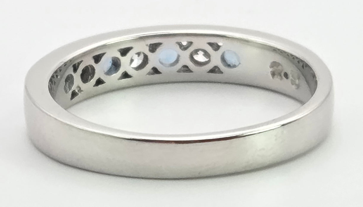 3085 Modern: 18ct White Gold Aquamarine & Diamond Half-Eternity Band Ring