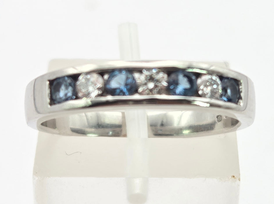 3085 Modern: 18ct White Gold Aquamarine & Diamond Half-Eternity Band Ring