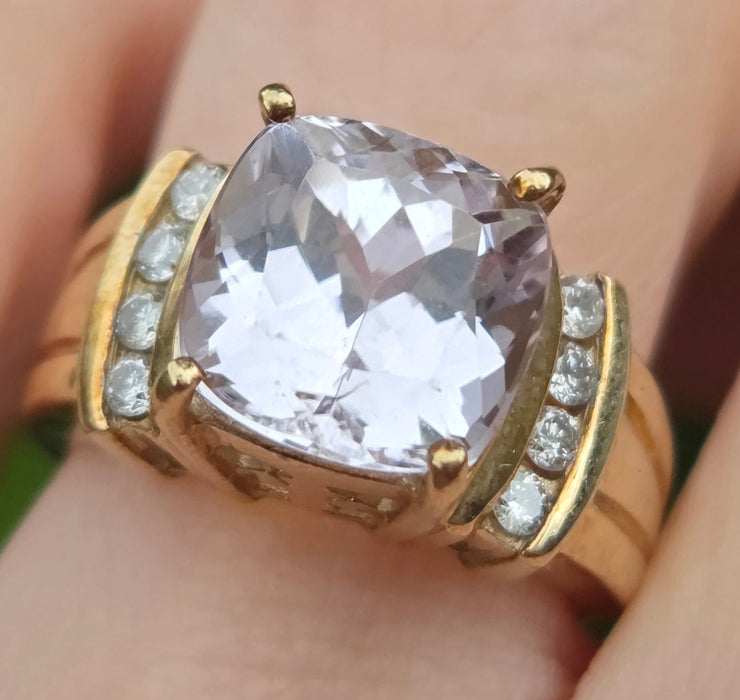 3107 Vintage: 9ct Yellow Gold Amethyst & Diamond Cocktail Ring