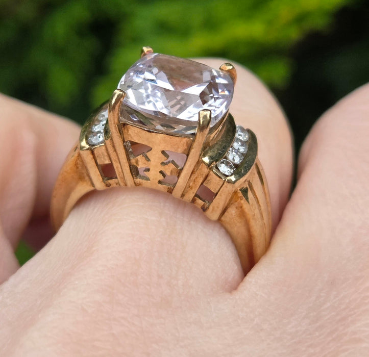 3107 Vintage: 9ct Yellow Gold Amethyst & Diamond Cocktail Ring