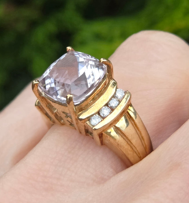 3107 Vintage: 9ct Yellow Gold Amethyst & Diamond Cocktail Ring