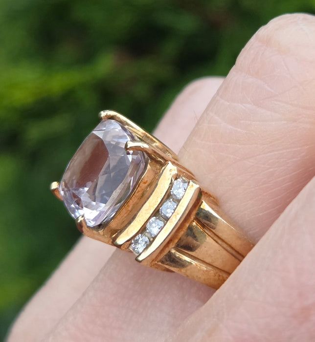 3107 Vintage: 9ct Yellow Gold Amethyst & Diamond Cocktail Ring