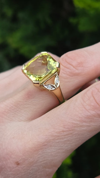 3027 Vintage: 9ct Yellow Gold Citrine & Diamond Cocktail Ring