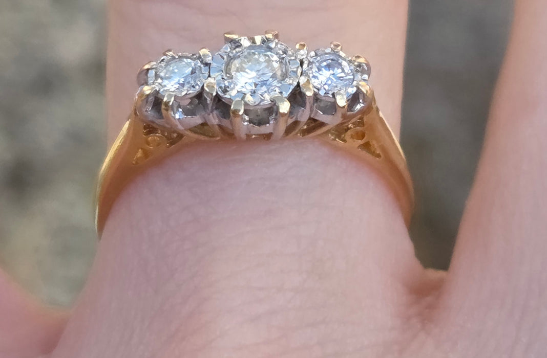 3142 Antique: 18ct Yellow Gold Three Stone Diamond Trilogy Ring — Sheffield