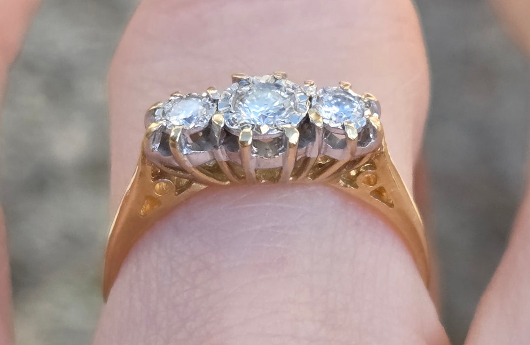 3142 Antique: 18ct Yellow Gold Three Stone Diamond Trilogy Ring — Sheffield