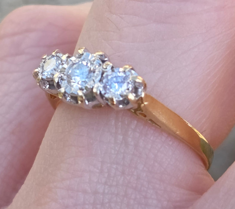 3142 Antique: 18ct Yellow Gold Three Stone Diamond Trilogy Ring — Sheffield