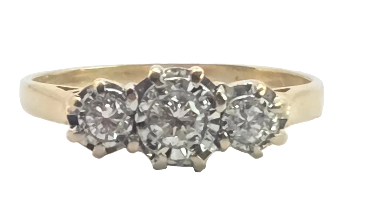 3142 Antique: 18ct Yellow Gold Three Stone Diamond Trilogy Ring — Sheffield