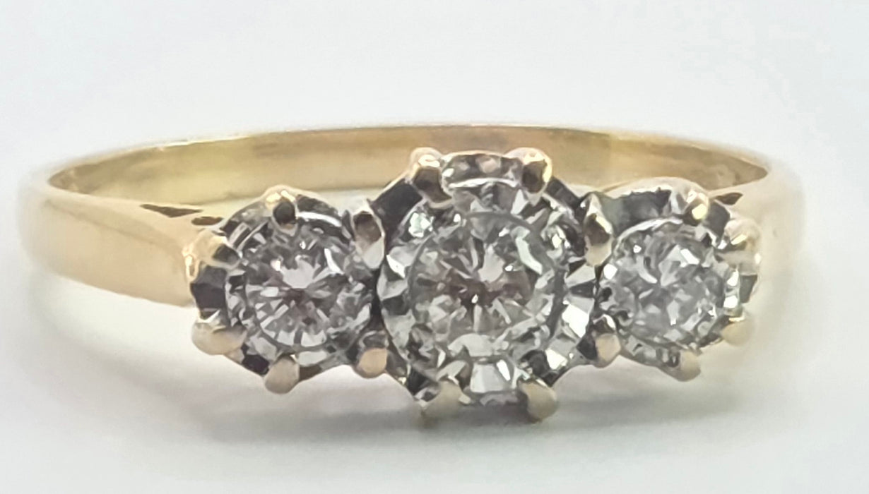 3142 Antique: 18ct Yellow Gold Three Stone Diamond Trilogy Ring — Sheffield
