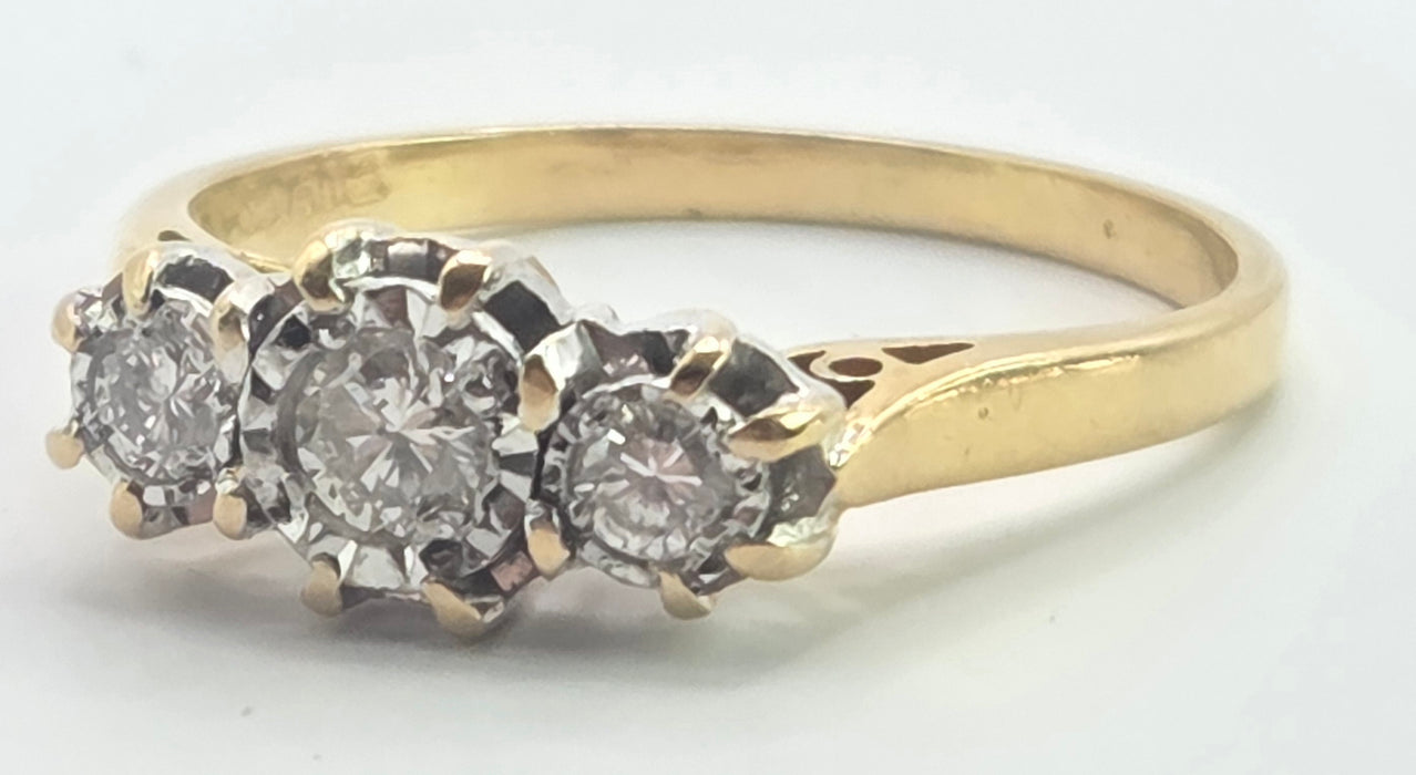 3142 Antique: 18ct Yellow Gold Three Stone Diamond Trilogy Ring — Sheffield