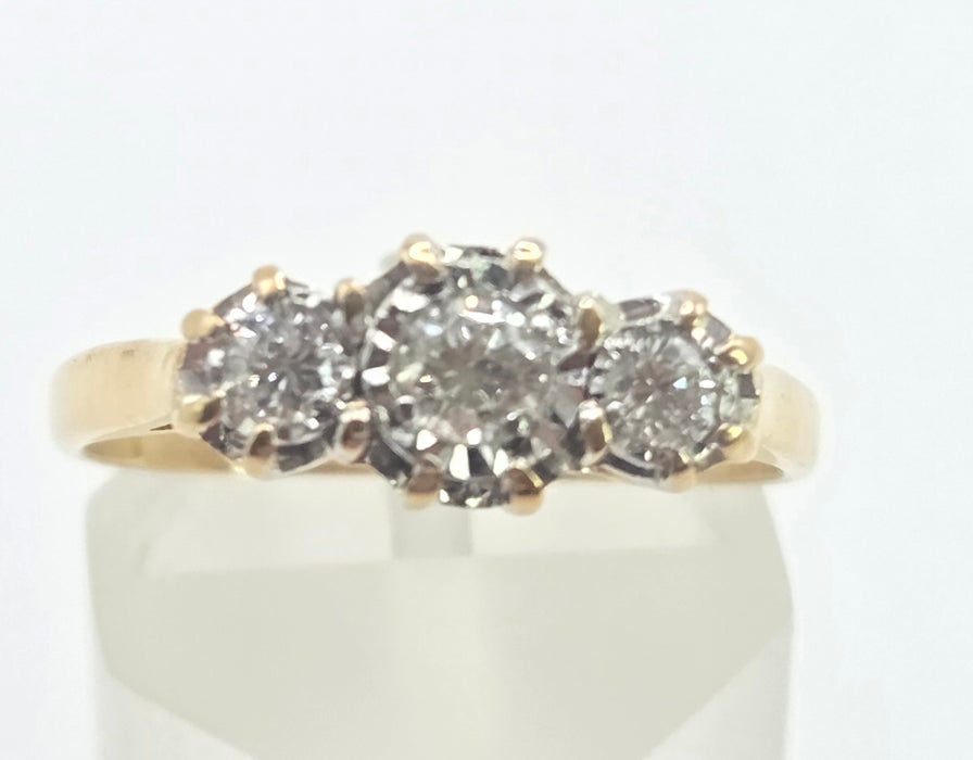 3142 Antique: 18ct Yellow Gold Three Stone Diamond Trilogy Ring — Sheffield