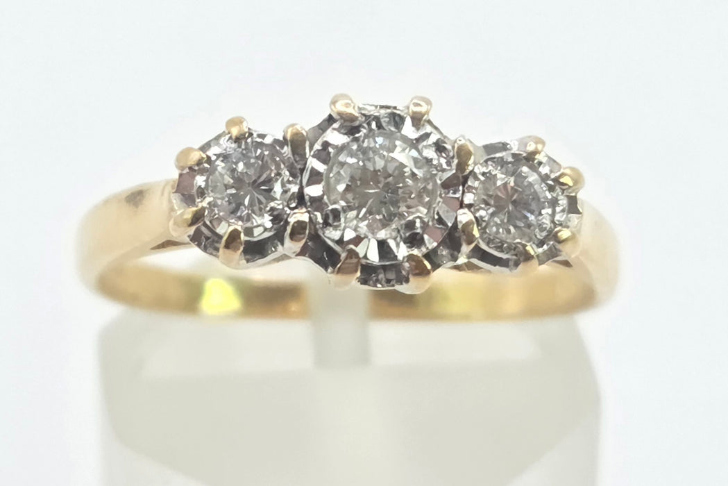 3142 Antique: 18ct Yellow Gold Three Stone Diamond Trilogy Ring — Sheffield