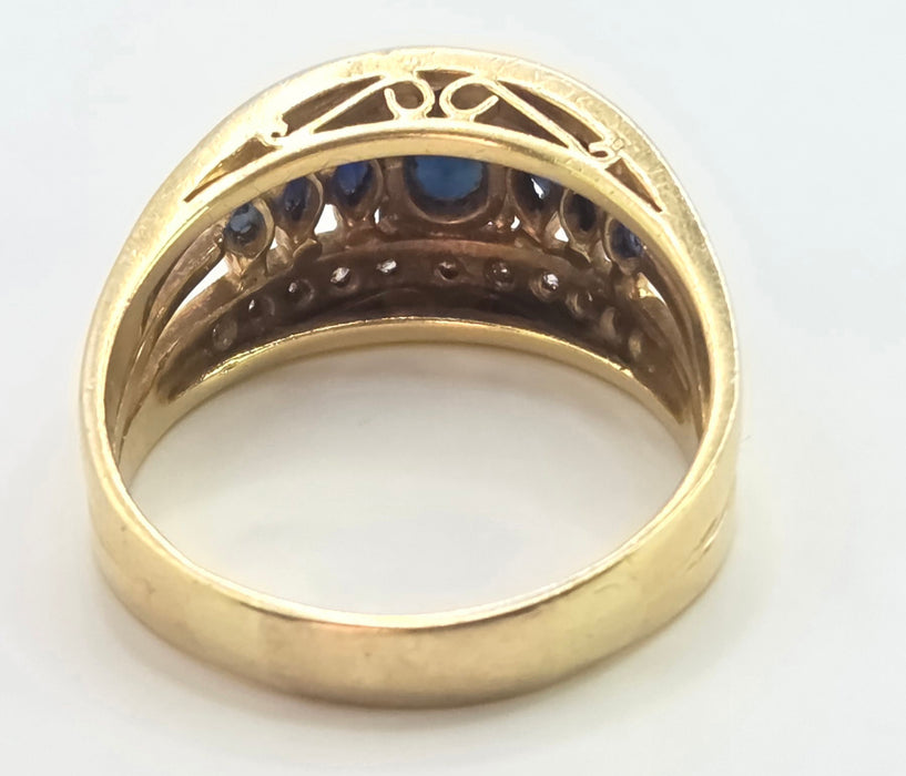 3144 Vintage: 18ct Yellow Gold Art Deco Inspired Sapphire & Diamond Cocktail Ring — 1978