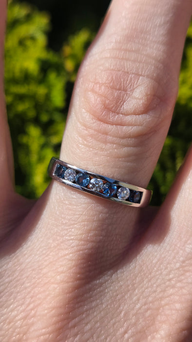 3085 Modern: 18ct White Gold Aquamarine & Diamond Half-Eternity Band Ring