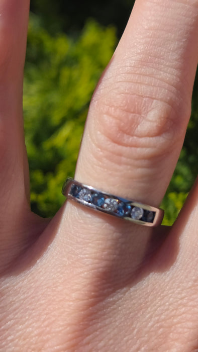 3085 Modern: 18ct White Gold Aquamarine & Diamond Half-Eternity Band Ring