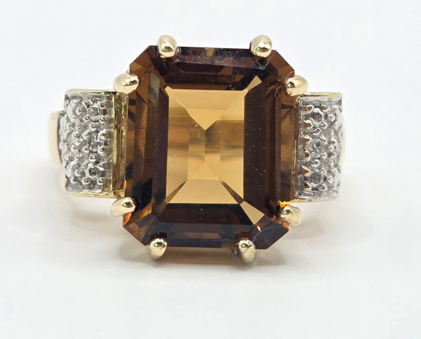 3190 Vintage: 9ct Yellow Gold Smoky Quartz & Diamond Cocktail Ring — From 1981