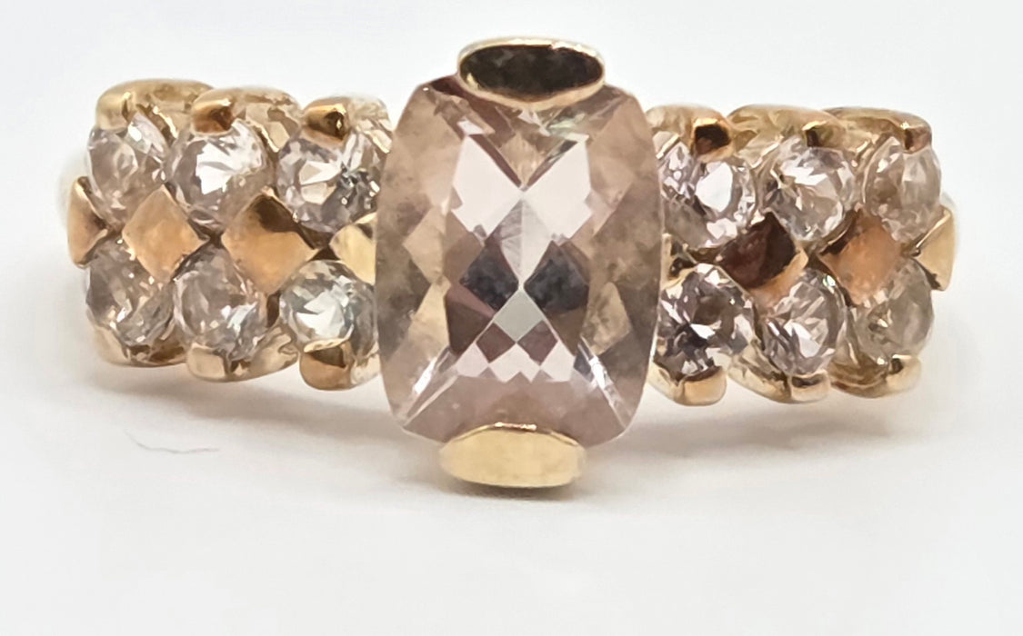 3199 Vintage: 9ct Yellow Gold Morganite & White Sapphire Cluster Ring — From 1983