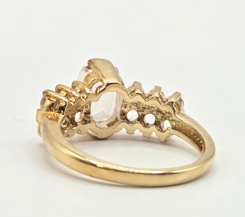 3199 Vintage: 9ct Yellow Gold Morganite & White Sapphire Cluster Ring — From 1983
