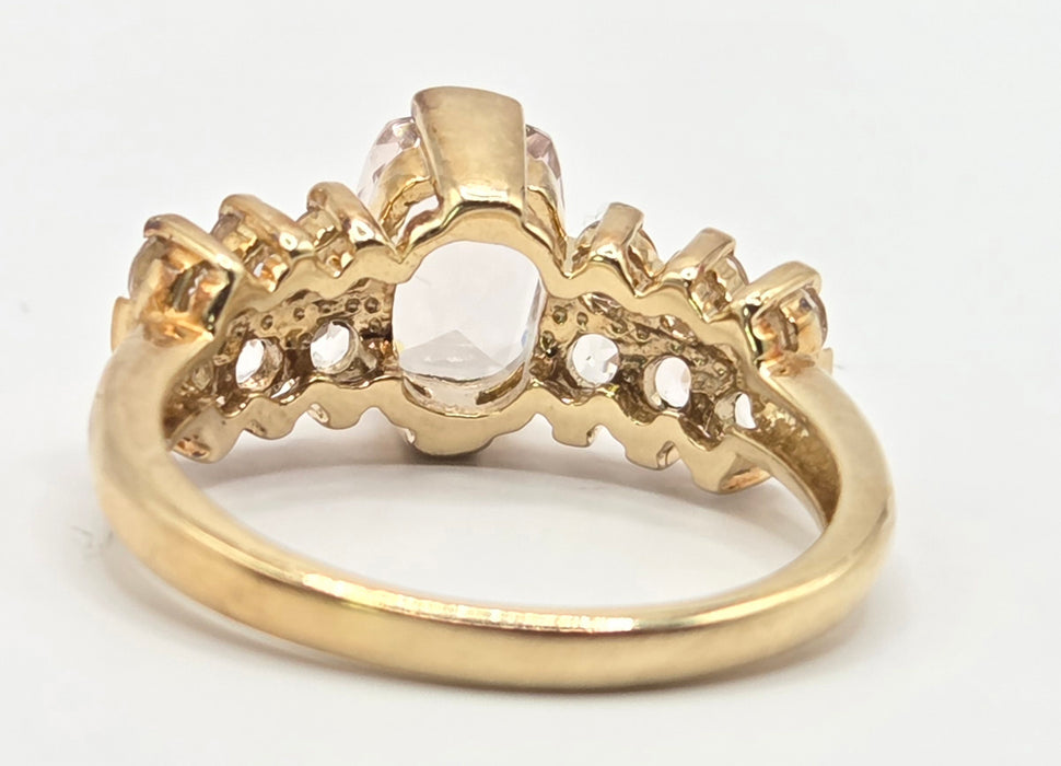 3199 Vintage: 9ct Yellow Gold Morganite & White Sapphire Cluster Ring — From 1983