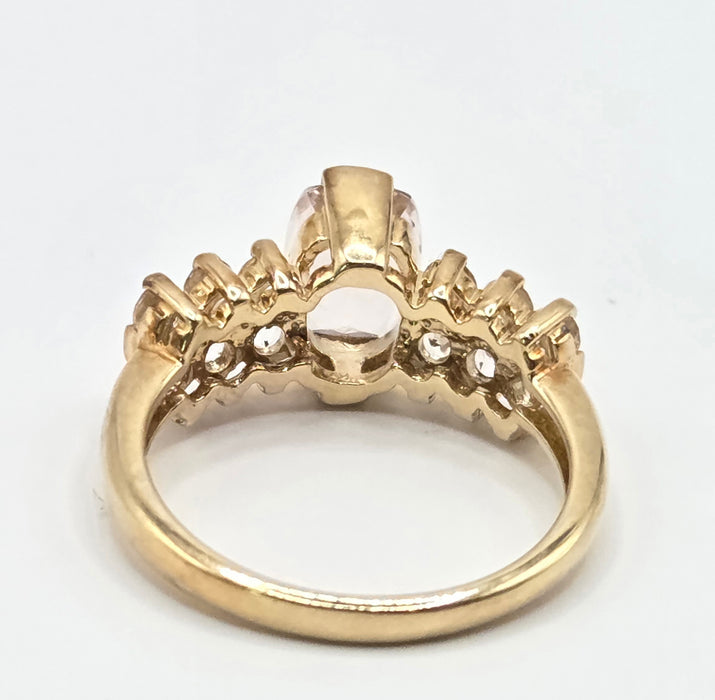 3199 Vintage: 9ct Yellow Gold Morganite & White Sapphire Cluster Ring — From 1983