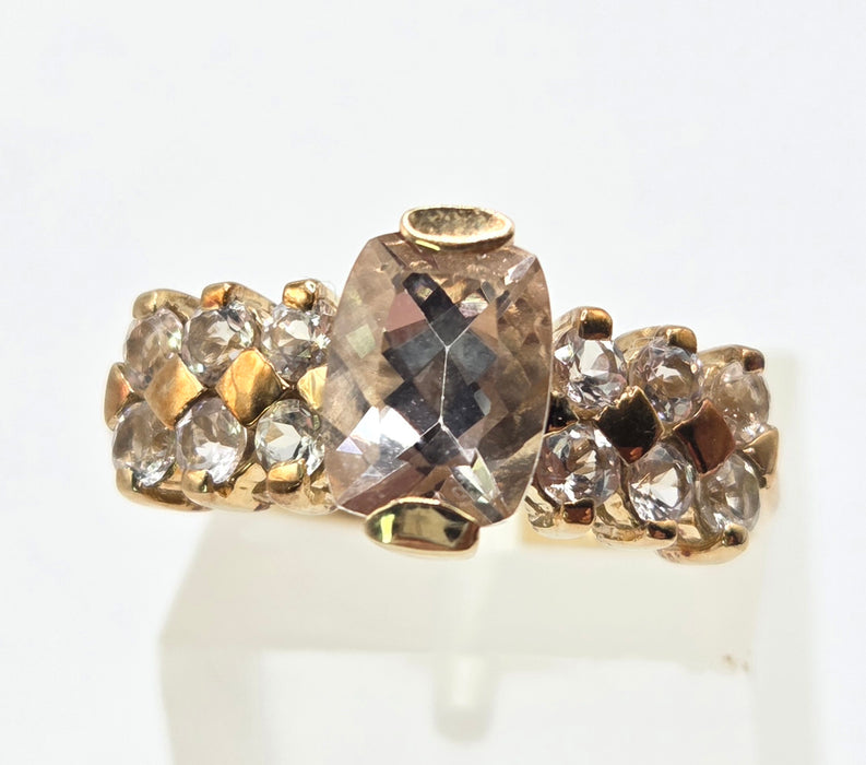 3199 Vintage: 9ct Yellow Gold Morganite & White Sapphire Cluster Ring — From 1983