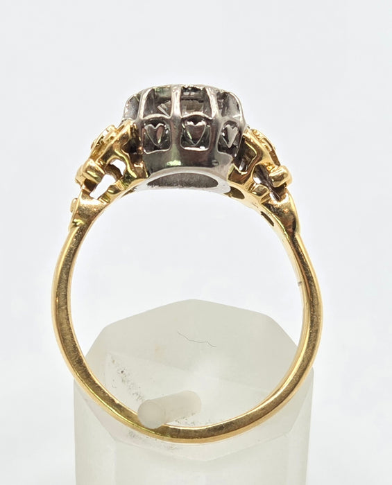 3168 Vintage: 18ct Yellow Gold & Platinum Diamond Solitaire Scrollwork Ring