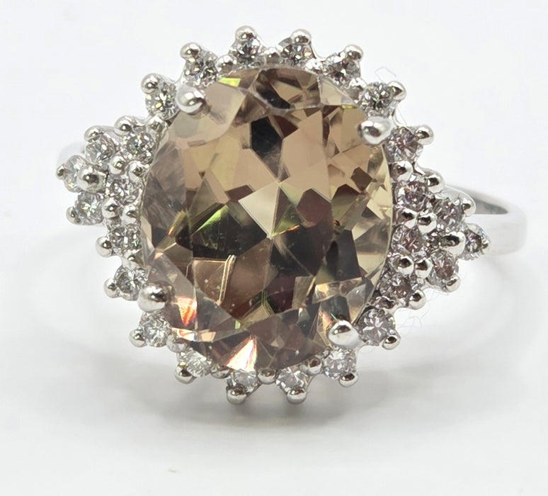 3181 Vintage: 18ct White Gold Green Sapphire & Diamond Cluster Ring