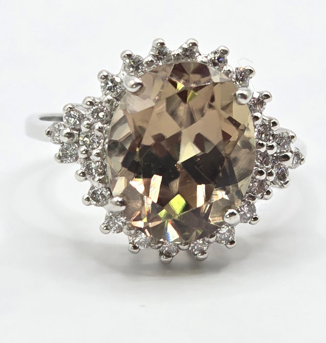 3181 Vintage: 18ct White Gold Green Sapphire & Diamond Cluster Ring