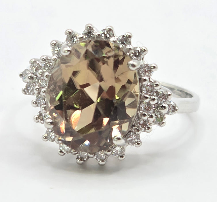 3181 Vintage: 18ct White Gold Green Sapphire & Diamond Cluster Ring