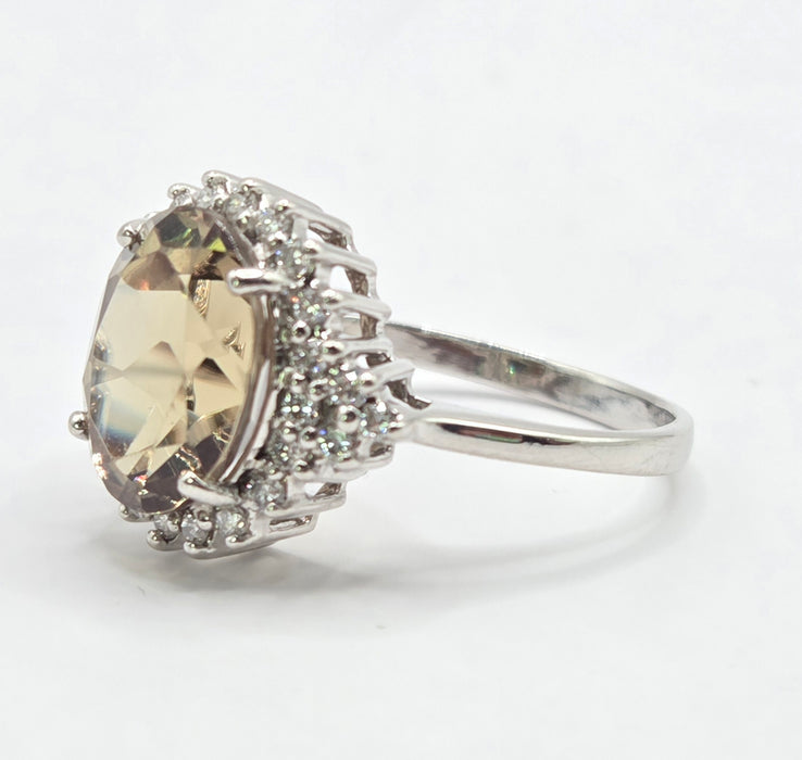 3181 Vintage: 18ct White Gold Green Sapphire & Diamond Cluster Ring