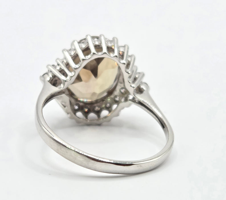 3181 Vintage: 18ct White Gold Green Sapphire & Diamond Cluster Ring