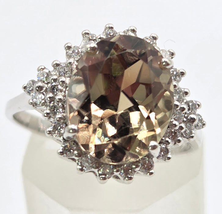 3181 Vintage: 18ct White Gold Green Sapphire & Diamond Cluster Ring