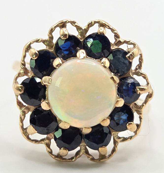 3180 Vintage: 9ct Yellow Gold Opal & Sapphire Cluster Ring — From 1977