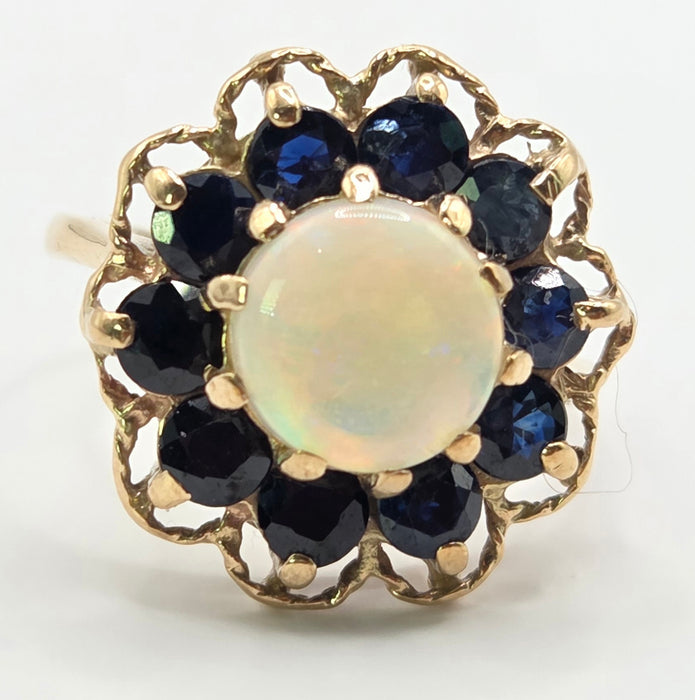3180 Vintage: 9ct Yellow Gold Opal & Sapphire Cluster Ring — From 1977